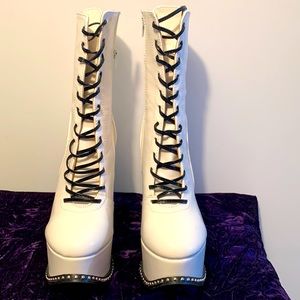 White Studded Chunky Punk Platform Boots